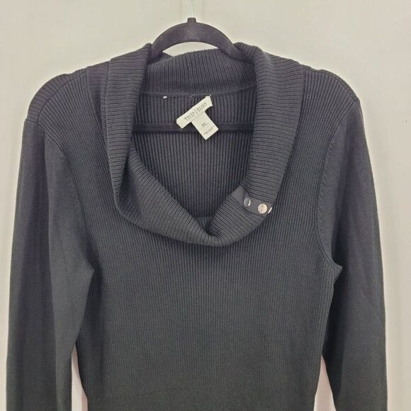 Vintage 90s WHBM Cowl Neck Long Sleeve Ribbed Knit Sweater Dress XL Black - Picture 6 of 10